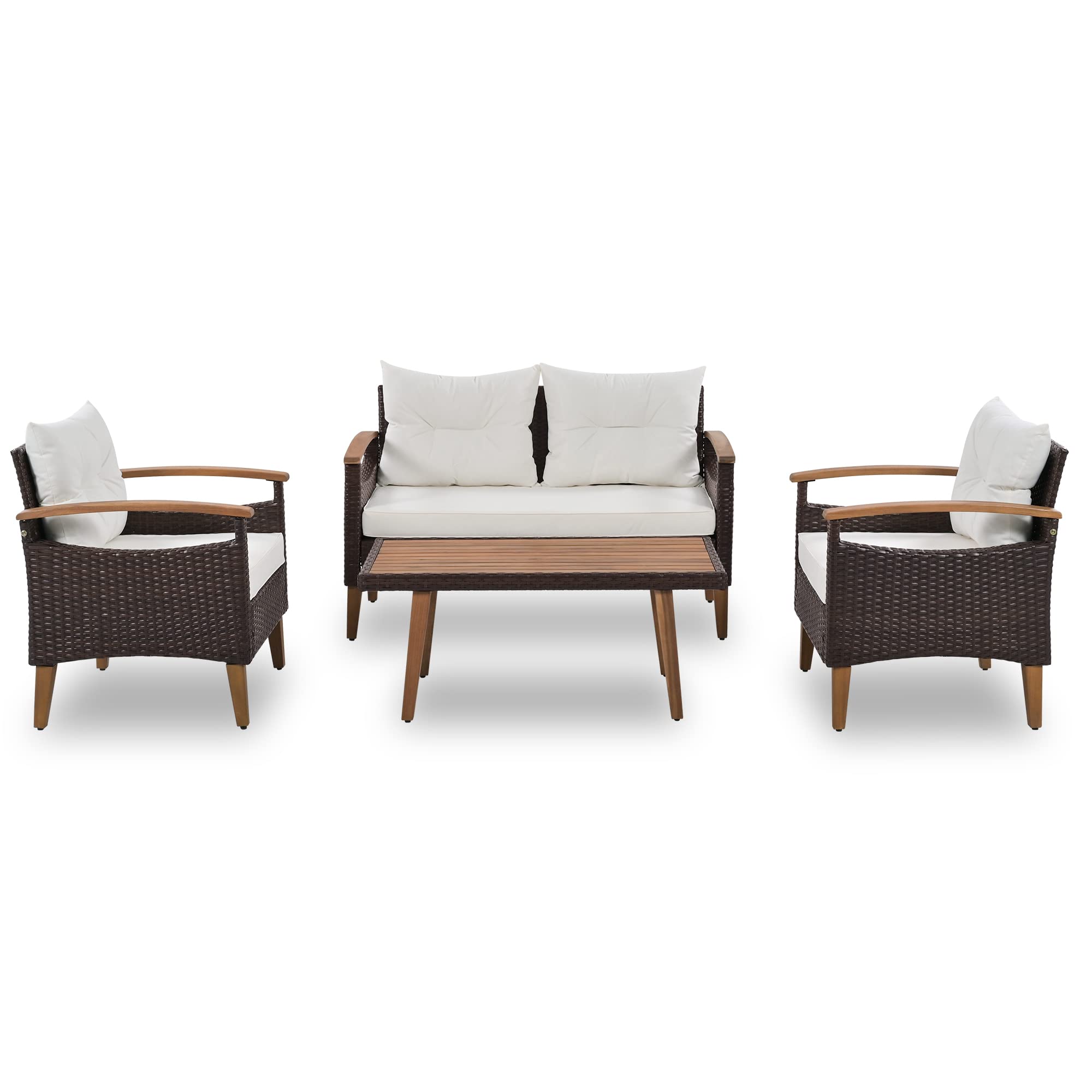 4-Piece Patio Conversation Sofa Set - Patio Furniture Set Wicker Rattan Sofa Couch