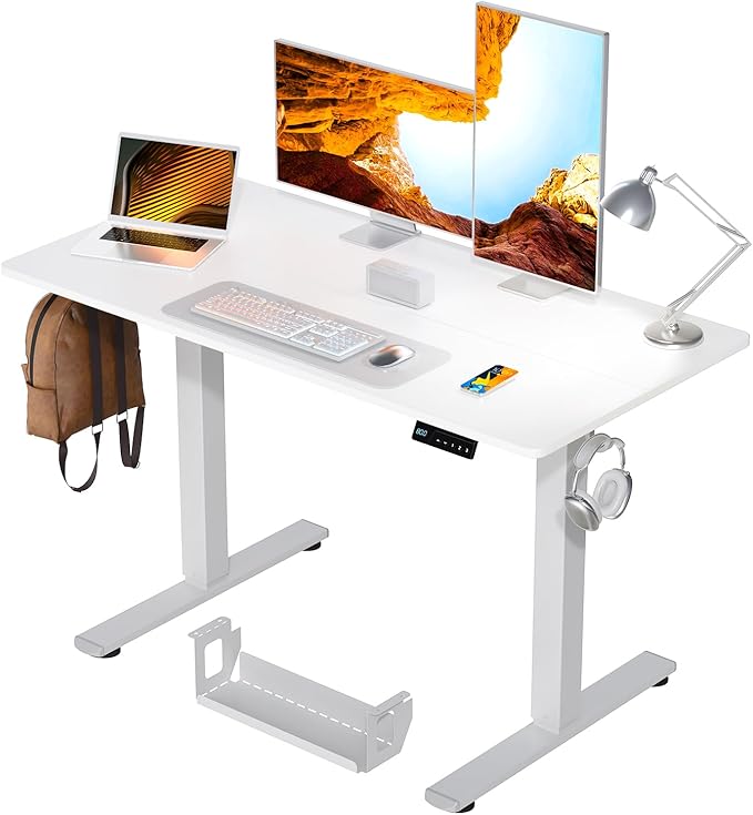 Desk Height Adjustable Electric Stand Up Desks [48 x 24 Inch] - Ergonomic Sit Stand Desk Rising Desks for Home Office, Computer Desk, Stand Desk Workstation with Cable Management