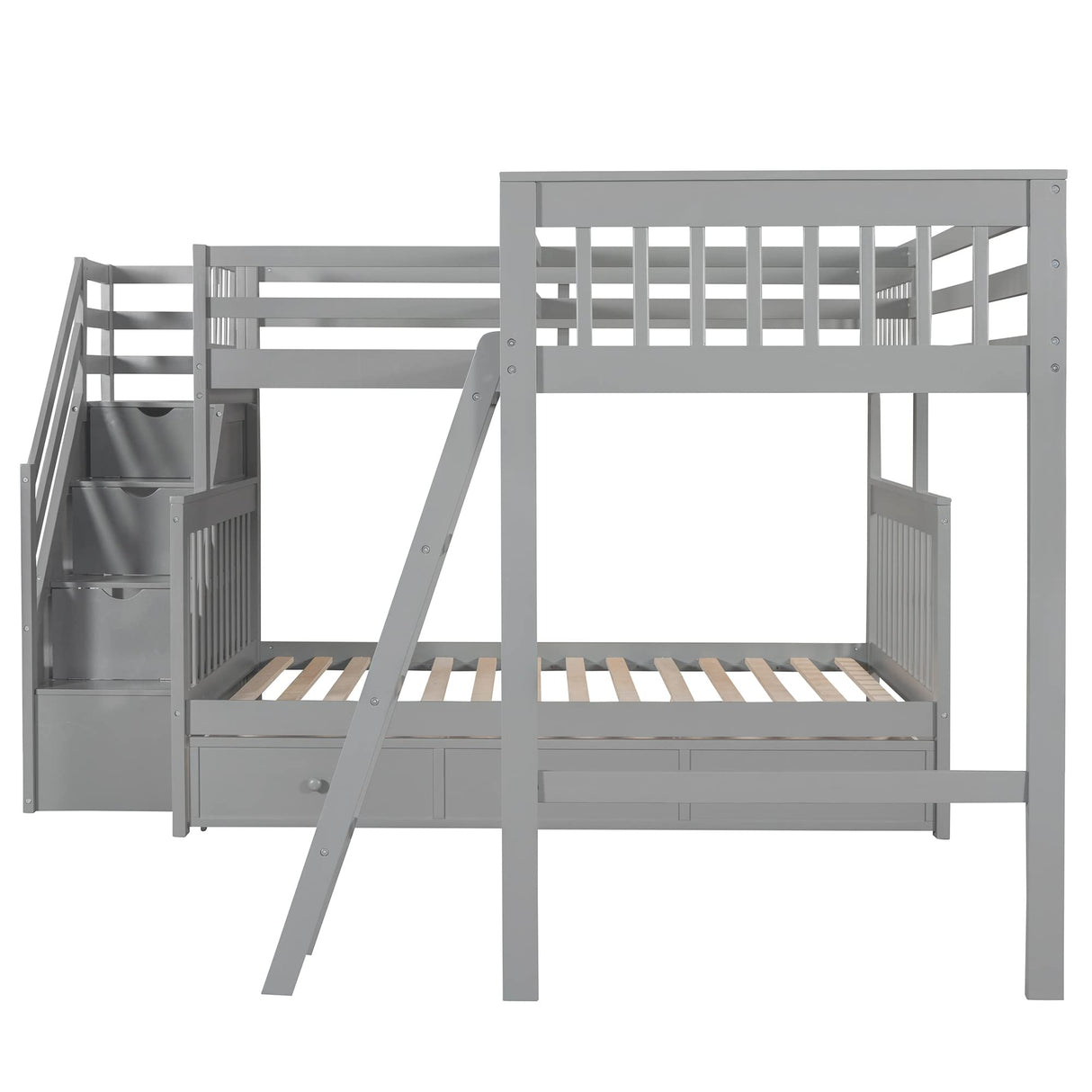 L Shaped Bunk Beds for 3, Triple Bunk Bed with Stairs and 3 Storage Drawers