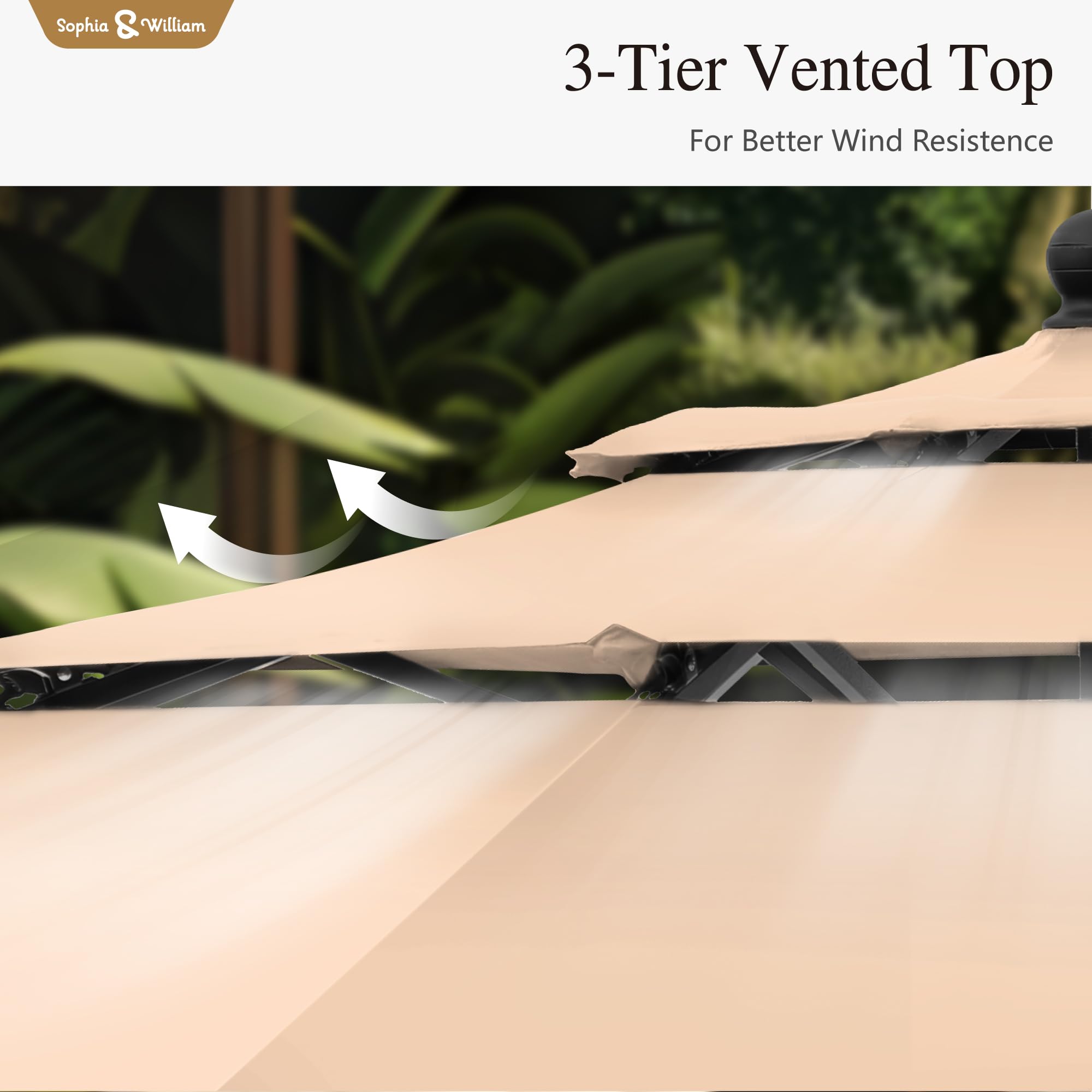 Sophia & William 10ft 3 Tier Auto-tilt Patio Umbrella, Outdoor Double Vented Umbrella with Crank, Beige