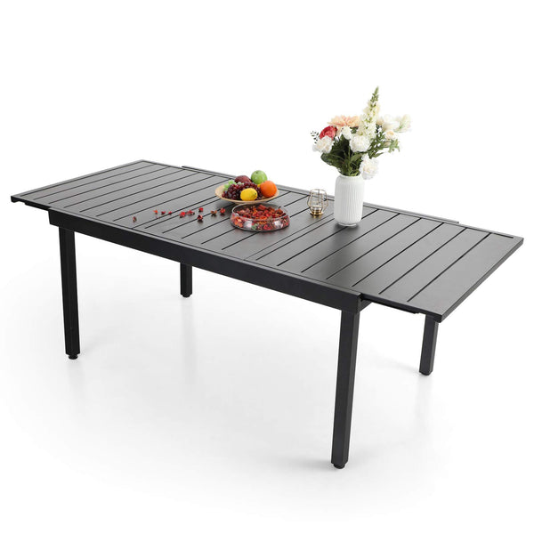 Black Expandable Patio Dining Tables Metal Outdoor Table for 6-8 Person Lawn Garden