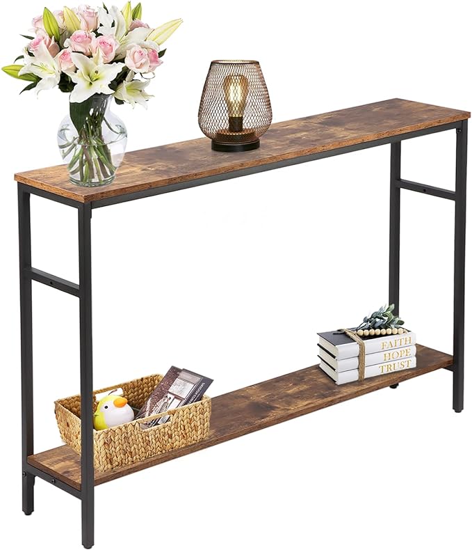 Narrow Console Table, 47 Inch Sofa Table with Adjustable Shelf, 2-Tier Long Skinny Table for Hallway,