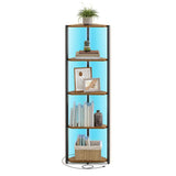 Corner Shelf Stand with LED Lights, 5-Tier Corner Bookshelf, Storage Shelf with Steel Frame, 9.8 x 18.9 x 57.7 Inches, for Living Room, Bedroom, Study, Rustic Brown ULBC590K01