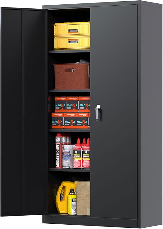 72 Inch Tall 2 Door Locking Metal Storage Cabinet Organizer with 4 Adjustable Shelves