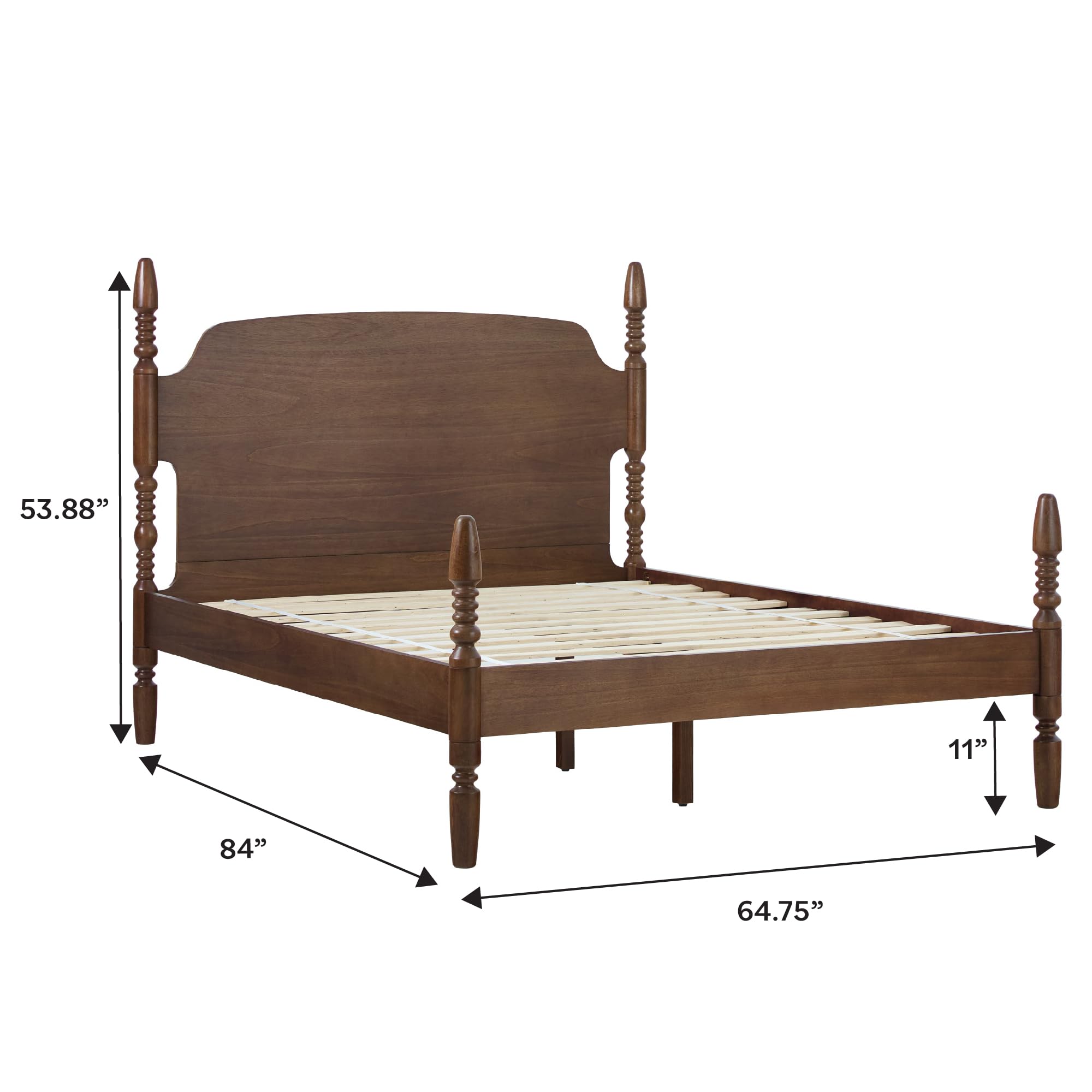 Traditional Wood Spindle Post Queen Bed Frame with Headboard