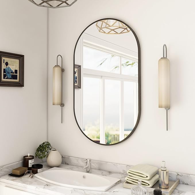 Bathroom Mirror,  Brushed Silver Round Bathroom Mirrors
