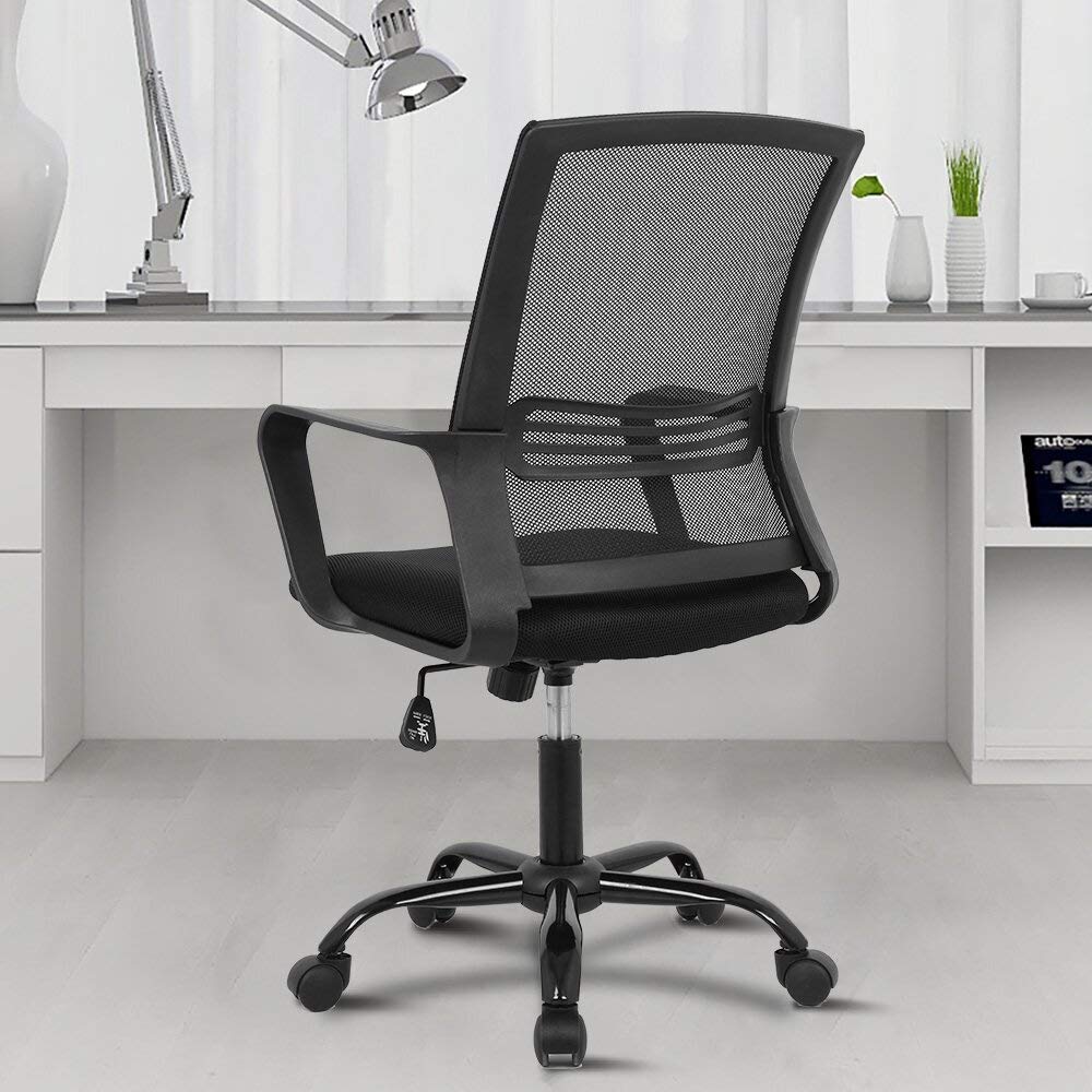 Home Office Computer Desk Chairs Mid Back, Rolling Swivel with Lumbar Support and Armrests