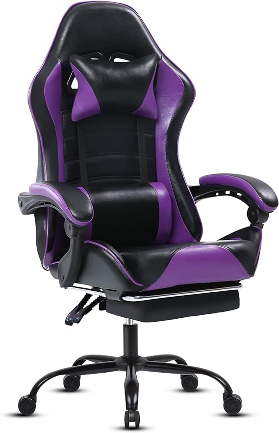 Gaming Chair with Footrest, PU Leather Video Game Chairs for Adults