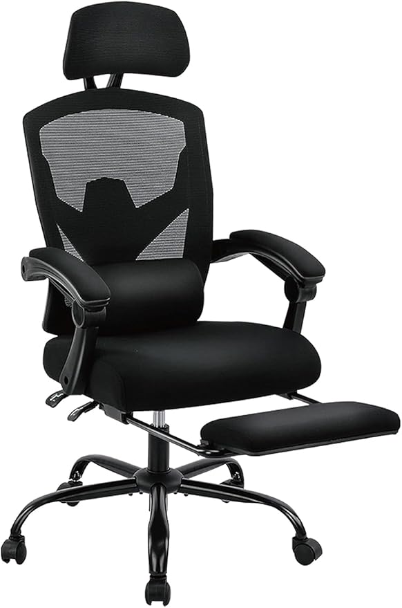 Home Office Desk Chair with Footrest, High-Back Mesh Rolling Swivel Reclining Chairs