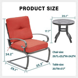 SUNCROWN 3-Piece Outdoor Patio Bistro Set， Spring Motion Chairs and Bistro Round Table Set, Steel Frame Conversation Furniture Set with Cushions（Red）