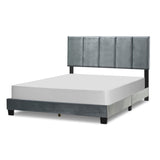 Silver Grey Velvet Queen Bed with Line Stitch Tufting