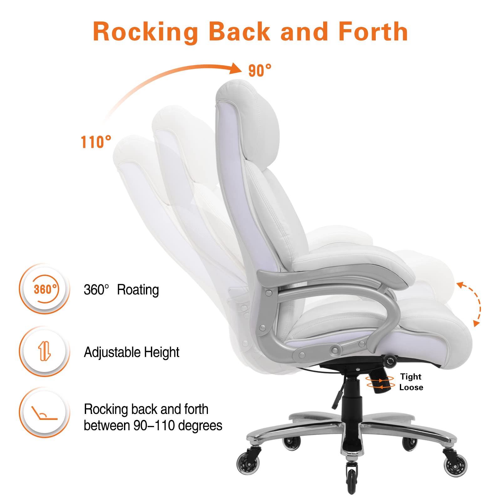Big and Tall 500lbs Office Chair Wide Spring Seat, High Back Large Executive Chair