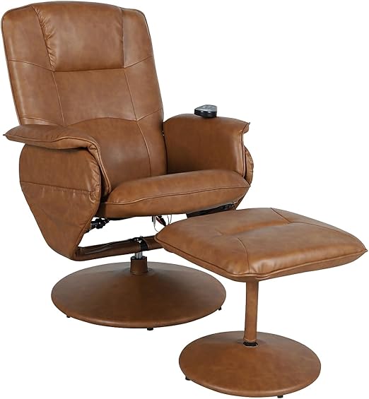 Cason Massaging Adjustable Recliner with Deep Side Pockets and Ottoman with Wrapped