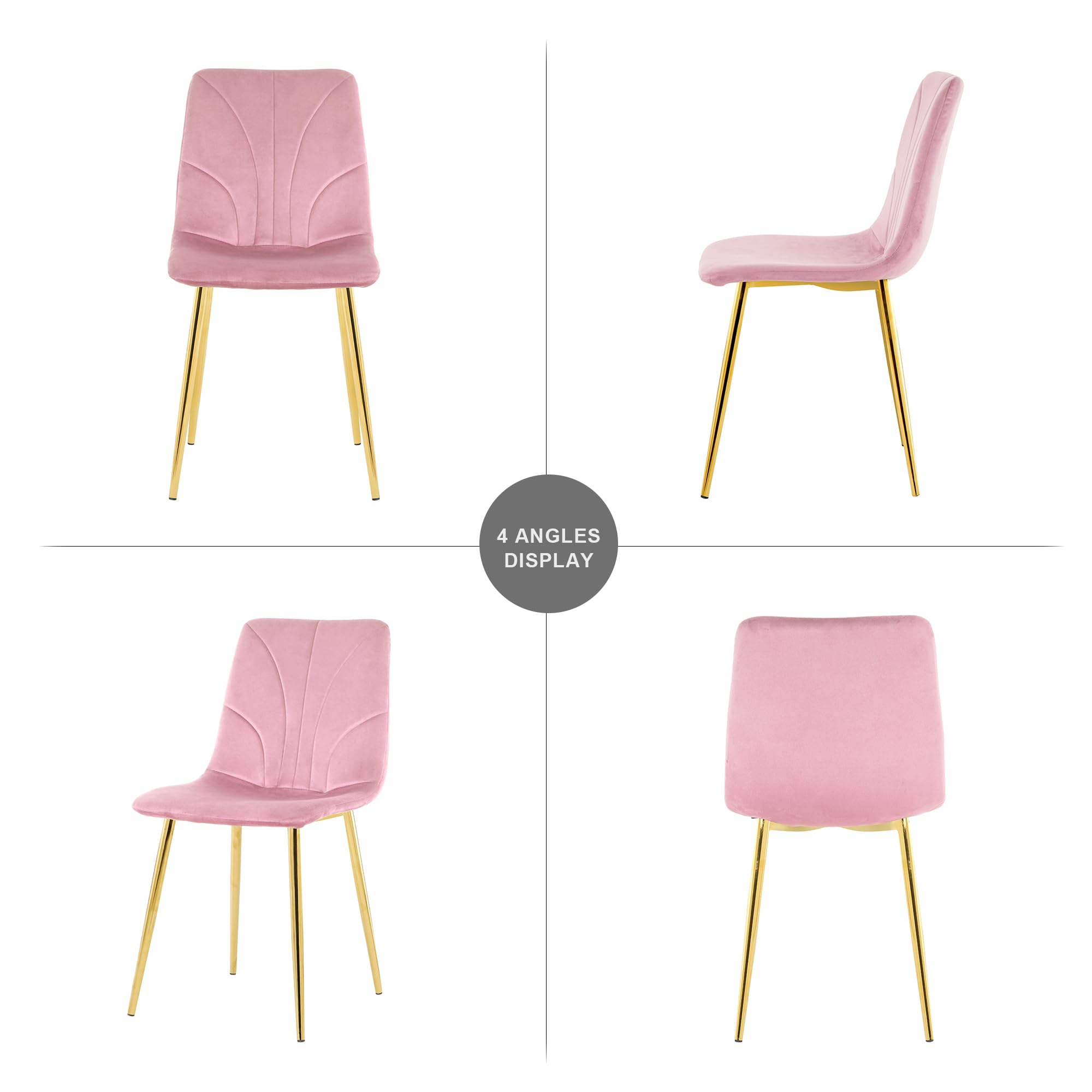 HAIZAO Dining Chairs Set of 4, Modern Kitchen Dining Room Chairs, Velvet Dining Chair Upholstered Cushion Seat and Sturdy Metal Legs, Pink