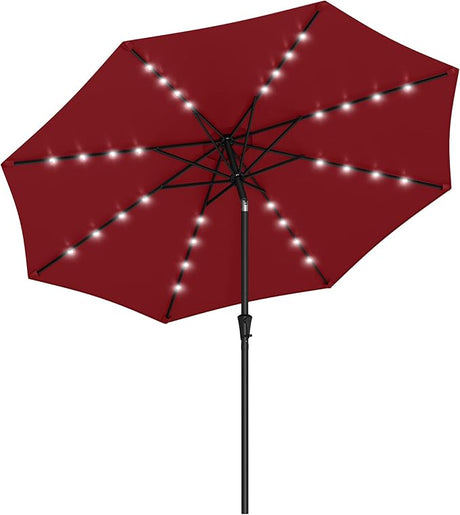 9 ft Solar Patio Umbrella, 32 LED Lights, Lighted Table Outdoor Umbrella,