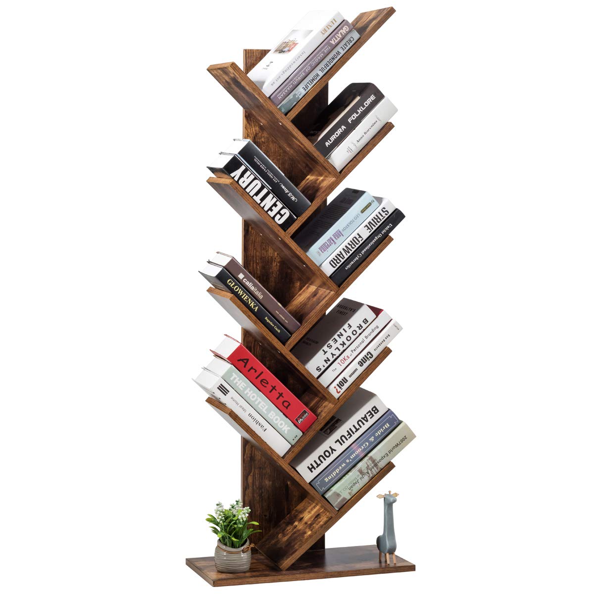 55-Inch Tree Bookshelf, 9-Shelf Free Standing Tree Bookcase, Bookshelves for Home