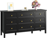 White Dresser for Bedroom, 9 Drawer Dresser with Wide Drawers and Gold Metal Handles