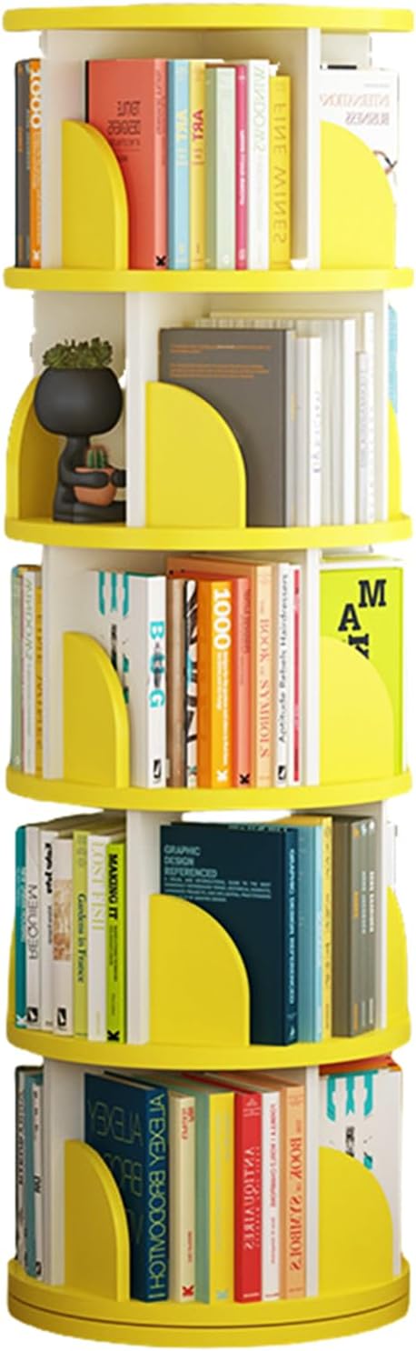 Rotating Bookshelf,5 Tiers 360 Degree Rotating Corner Bookcase for Living Room, Bedroom and Study Room (White)