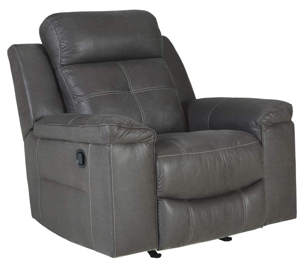 Signature Design by Ashley Jesolo Casual Faux Leather Manual Pull-Tab Rocker Recliner, Dark Gray