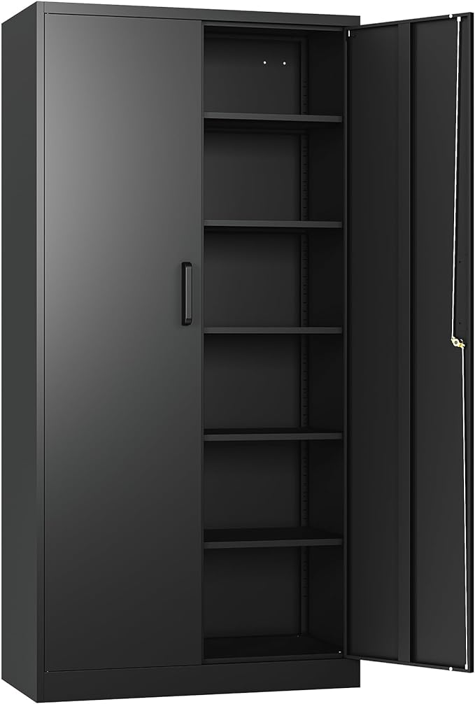 Metal Cabinet with 5 Adjustable Shelves,Garage Storage Cabinet with Lock