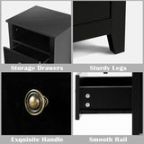 Black Nightstand Set of 2, Bedroom Nightstand with 2 Storage Drawers