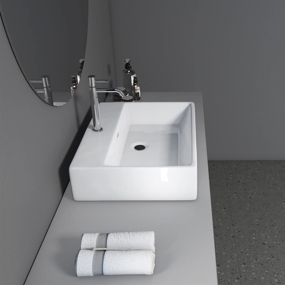 24 x 16.5 in. Rectangular White Ceramic Vessel Bathroom Vessel Sink