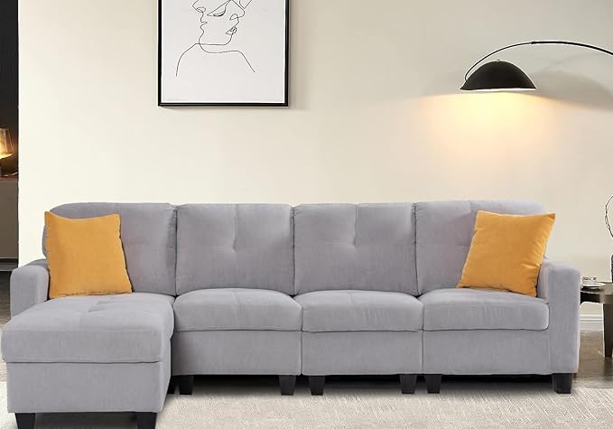 Modular Sofa Couch 4 Seat Sectional with Storage Ottoman