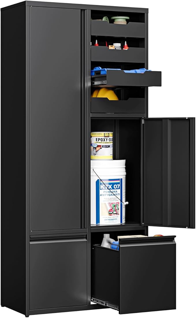 Metal Garage Storage Cabinet with 2 Drawers, 71" Heavy Duty Tool Cabinet with 2 Door