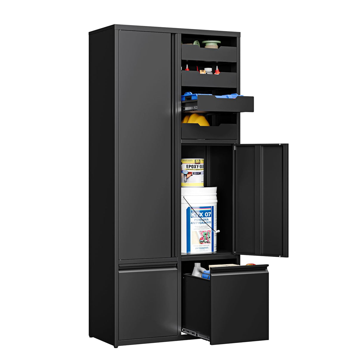 Metal Garage Storage Cabinet with 2 Drawers, 71" Heavy Duty Tool Cabinet with 2 Door