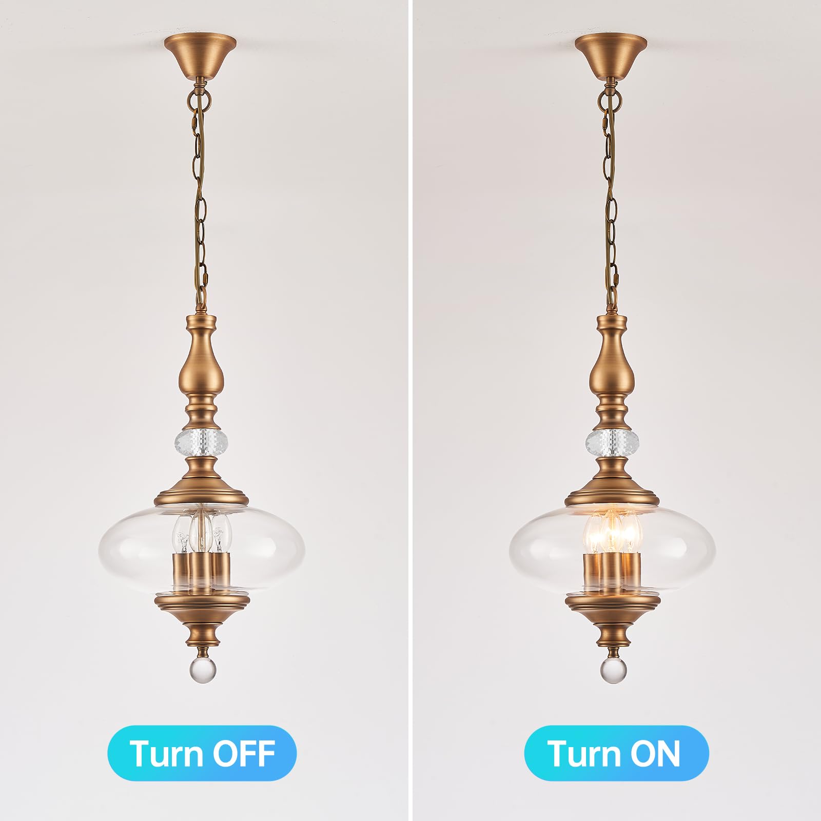 Vintage Pendant Light Kitchen Island Dining Room Pendant Light Brass 3-Light Vintage