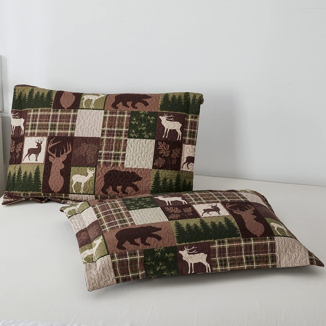 Reversible Lodge Plaid Bedding Moose Bear Quilt Full/Queen Size Rustic Bedspread Cabin