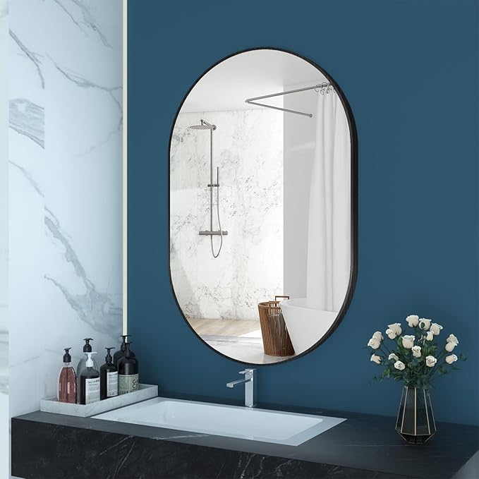 Wall Mirror for Bathroom, Bedroom, Living Room - 36 x 24 Inch Oval Wall Mounted Make