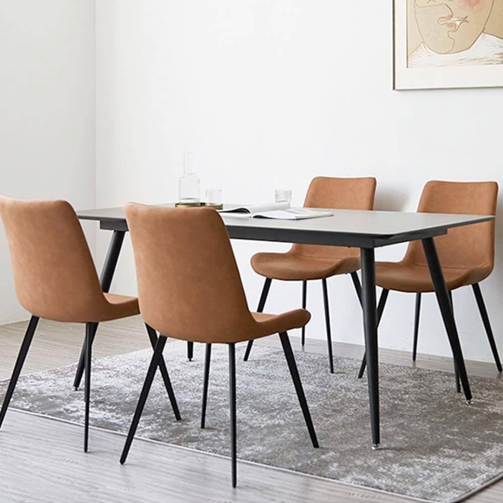 HIPIHOM Modern Dining Chairs Set of 4, Upholstered Faux Leather Cushion Seat and Sturdy Metal Legs (4 Brown Chairs)