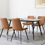 HIPIHOM Modern Dining Chairs Set of 4, Upholstered Faux Leather Cushion Seat and Sturdy Metal Legs (4 Brown Chairs)