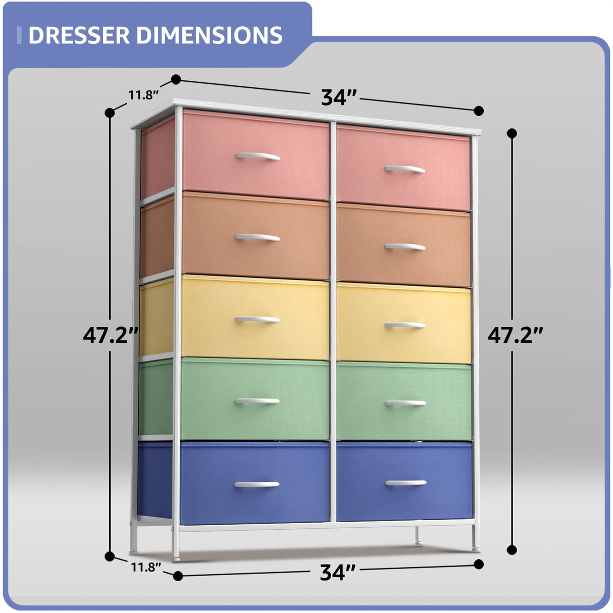 Kids Dresser with 10 Drawers - Storage Unit Organizer Chest for Clothes - Bedroom,