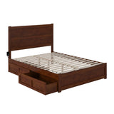 NoHo Queen Size Platform Bed with Footboard & Storage Drawers in Walnut