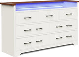 Wood Dressers for Bedroom, 54.3'' 7 Drawers Dresser with Built-in Power Strip