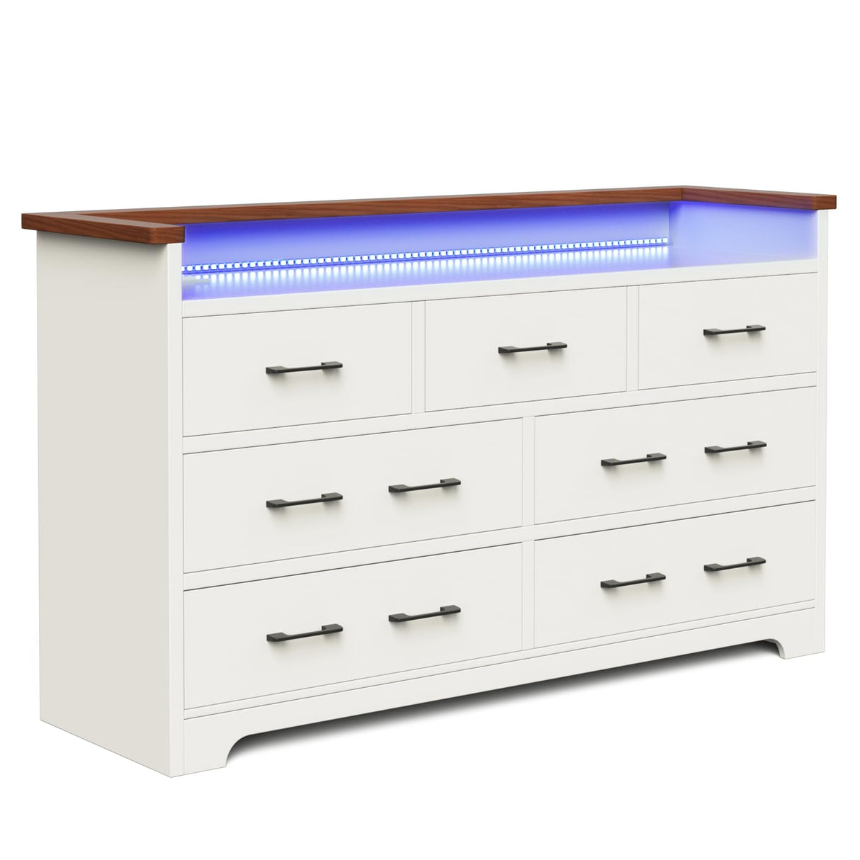 Wood Dressers for Bedroom, 54.3'' 7 Drawers Dresser with Built-in Power Strip