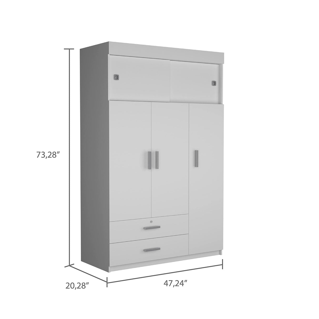 Tucson Modern Bedroom Armoire, with Two Drawers, Three Large Cabinets