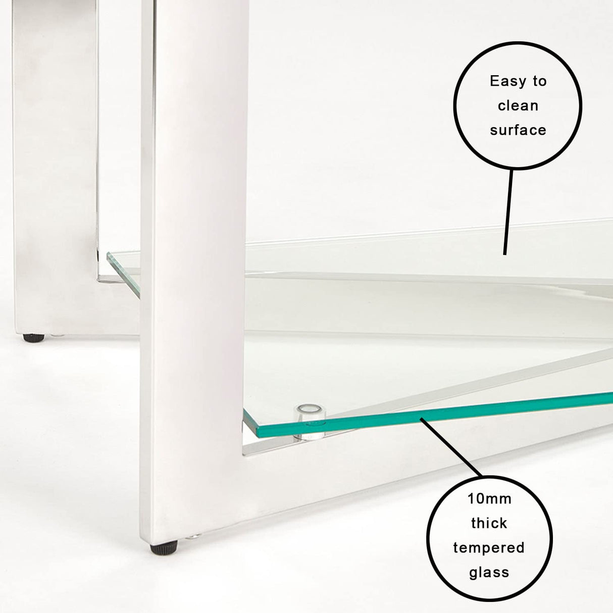 Townley Collection Console Table with Polished Stainless Steel Legs and Durable Glass Top