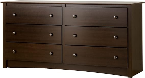 Gray Double Dresser for Bedroom 6 Drawer Wide Chest