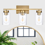 3-Light Bathroom Vanity Light, Modern Brushed Gold Wall Lights with Clear Glass Shades