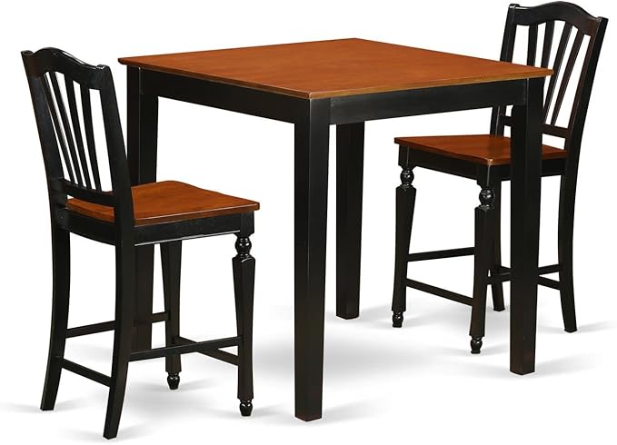 PBCH5-BLK-W 5 Piece Kitchen Counter Height Dining Table Set Includes a Square Dining