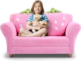 toddler Couch with Two Strawberry Pillows, Children Upholstered Loveseat Lounge Bed,