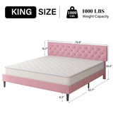 King Size Bed Frame and Headboard, Upholstered Bed Frame King Linen Fabric