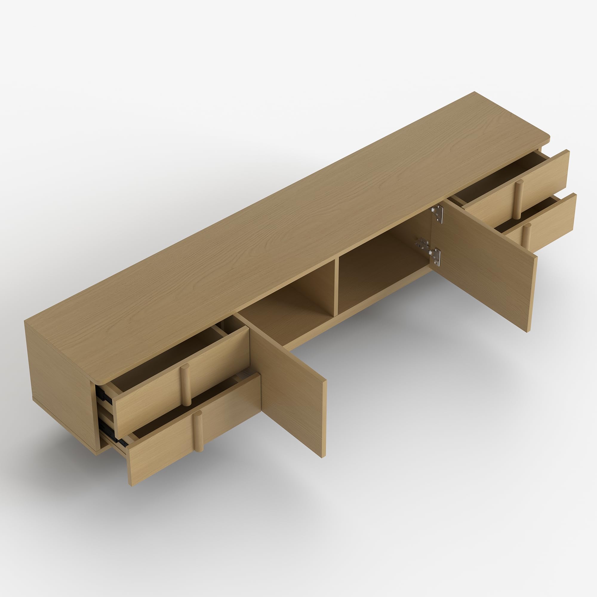 86.81" Modern TV Stand with Solid Wood Legs and Adjustable Storage