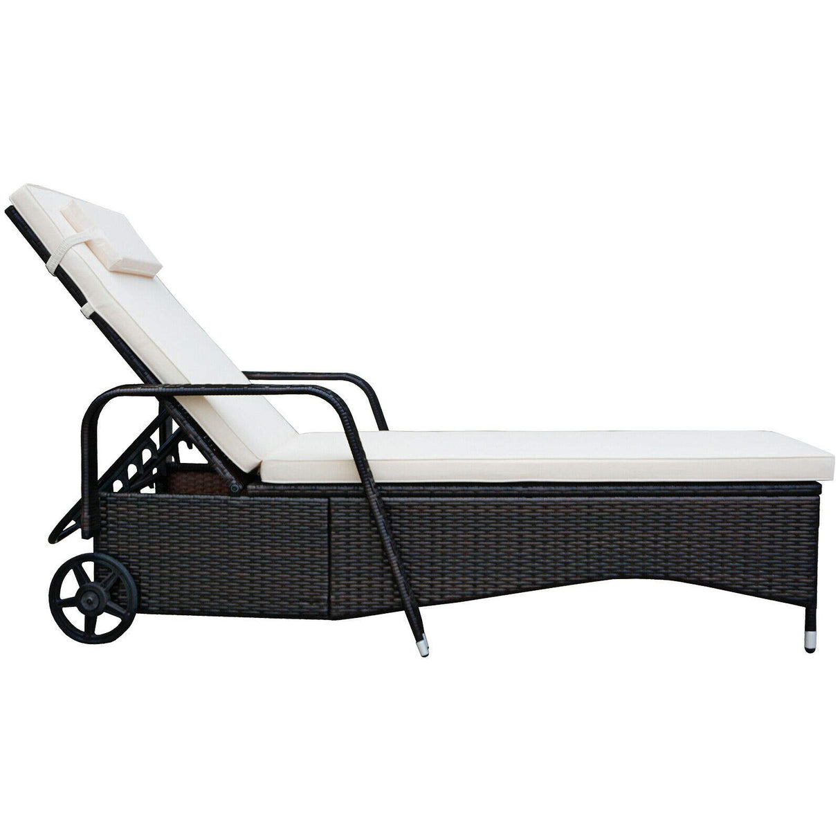 HAPPYGRILL Patio Chaise Lounge Outdoor Rattan Wicker Recliner Lounger Chair with Cushion and Wheels for Balcony Garden Poolside