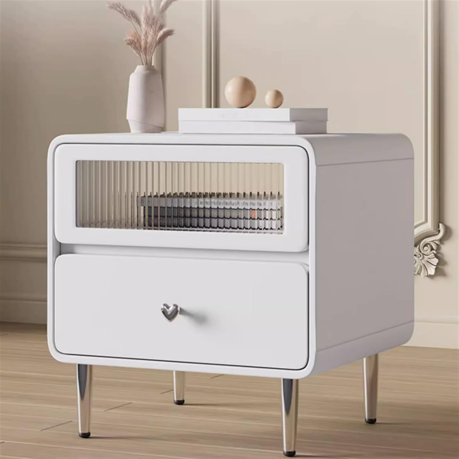 Nightstand Wood Lacquered Glass Nightstand Modern Minimalist Bedside Table Storagee