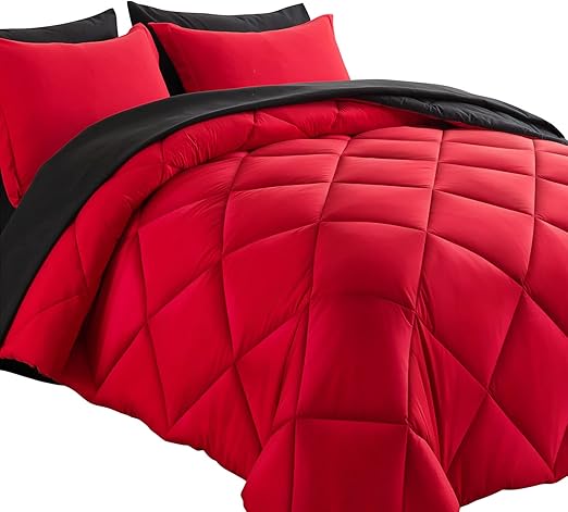 Bed in a Bag Queen Reversible Comforter Sets 7pcs All Season Down Alternative