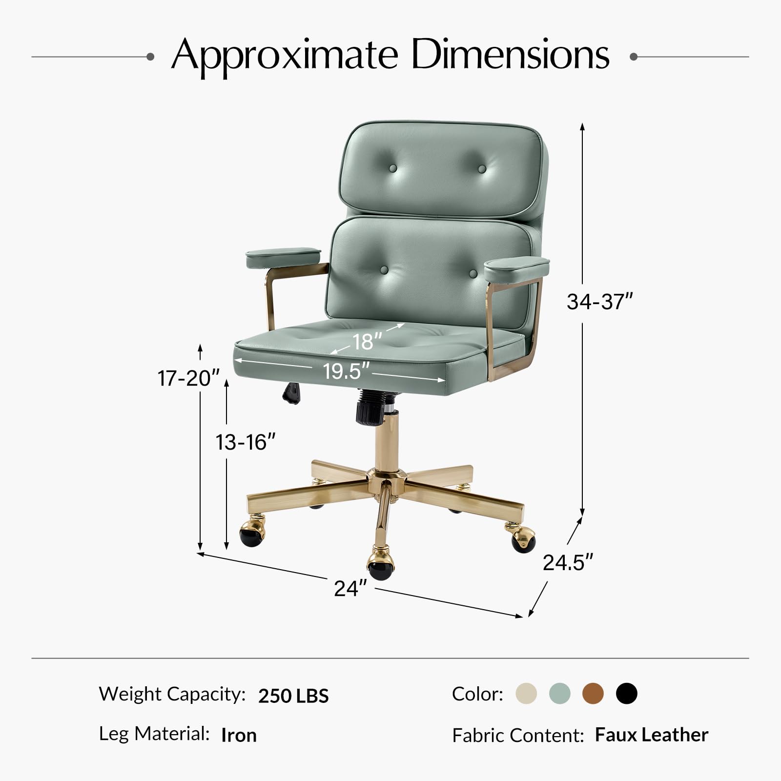 Faux Leather Office Chair with Tufted Backrest - Sage Green